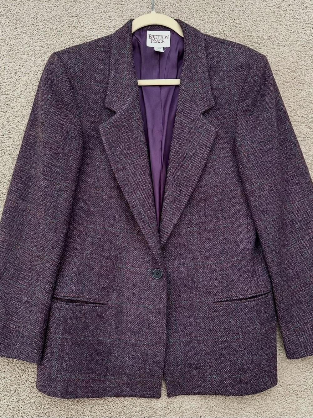 Vintage 100% Wool Deep Purple Tweed Plaid Blazer Jacket - Made in USA
